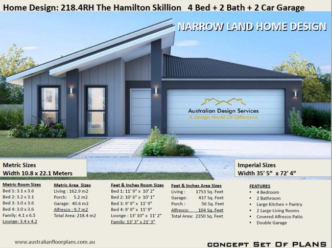 4 Bed Room House Plan for Skillion roof